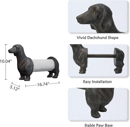 Vintage Dachshund Dog Paper Towel Holder Black Wiener Dog Tissue Towel Display Stand Freestanding Animal Toilet Paper Holder for Kitchen Countertop Home Decor