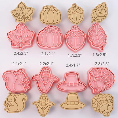 8-Pcs Thanksgiving Cookie Cutters Set 3D Pumpkin, Turkey, Corn, Maple leaf, Hazelnut, Squirrel Cookie Cutters for Party Baking Decoration