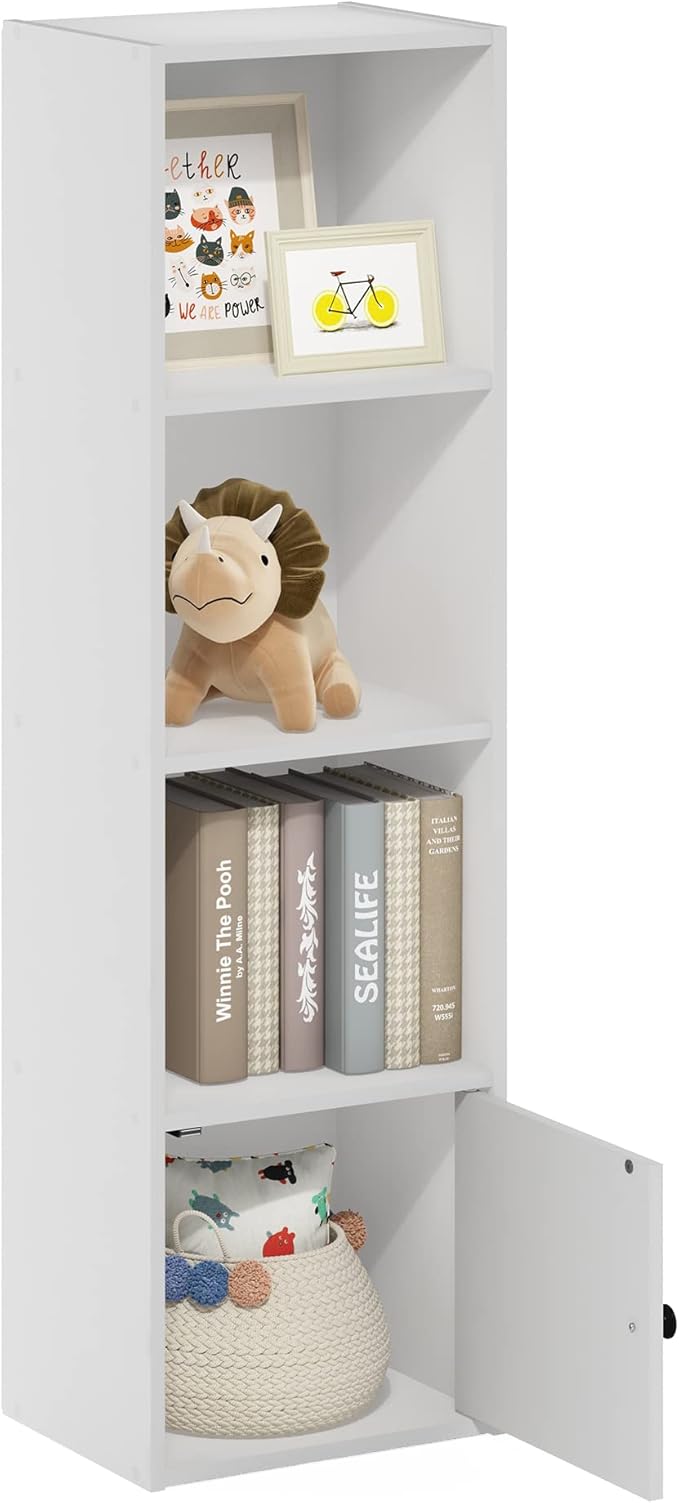Furinno Luder Shelf Bookcase with 1 Door Storage Cabinet, White by Furinno-FitsYourSpaceFitsYourBudget