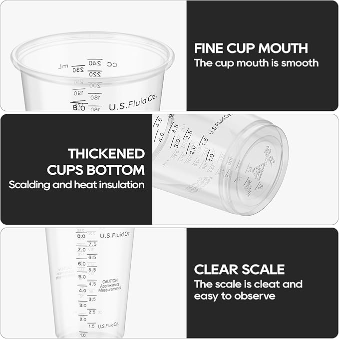 Turbo Bee Plastic Measuring Cups 8OZ,100 PACK Disposable Mixing Cups with 100 Mixing Sticks,Paint Graduated Measuring Tumblers for Epoxy Resin, Paint Mixing, Art DIY - Image 5