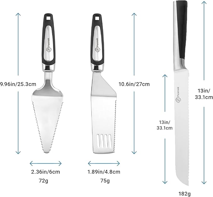 Pie Server Spatula and Cake Cutter Slicer, Stainless Steel Set - Kitchen Essentials for Cutting & Serving Desserts, Brownies, Lasagna (Black, 13 inches)