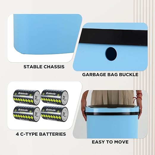 PayLessHere | 13 Gallon Plastic Trash Can | Blue | Automatic Touchless Lid with Motion Sensor | Kitchen Garbage Can with Waterproof Design | for Home, Office, Bathroom | Pack of 1 - Image 6