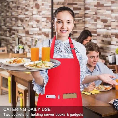 Jubatus 4 Pack Bib Aprons with 2 Pockets Cooking Chef Kitchen Apron for Women Men, Red - Image 5