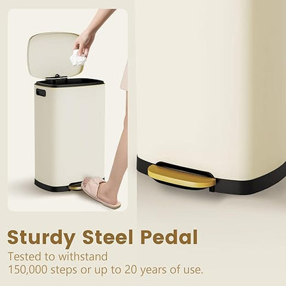 ELPHECO Kitchen Trash Can with Lid Soft Close, 13 Gallon / 50L Stainless Steel Pedal Garbage Can, Heavy-Duty Fingerprint Proof Step Wastebasket with 20 Bags, Removable Bucket, Home Office, Cream Beige - Image 6