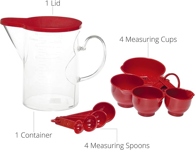 Measuring Cups and Measuring Spoons Set of 10 Pieces, Supreme Housewares Plastic Multi-Purpose Home Essentials Cooking, and Baking Tools BPA Free Dishwasher Safe for Liquid and Dry (Red) - Image 4