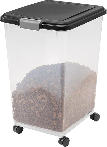 IRIS USA Airtight Dog Food Storage Container, Up to 54 lbs, Attachable Wheels, For Dog Cat Bird and Other Pet Food Storage Bin, Keep Fresh, Translucent Body, Easy Mobility, Black - Image 7