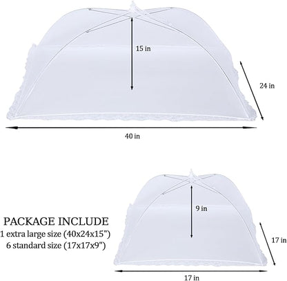 ZMCINER 7 Pack Food Covers for Outdoors Mesh Screen Include Food Tents 1 Extra Large (40"X 24") & 6 Standard (17"X 17") Collapsible and Reusable Mesh Covers for Outside, BBQ Party Supplies, Fruit - Image 2