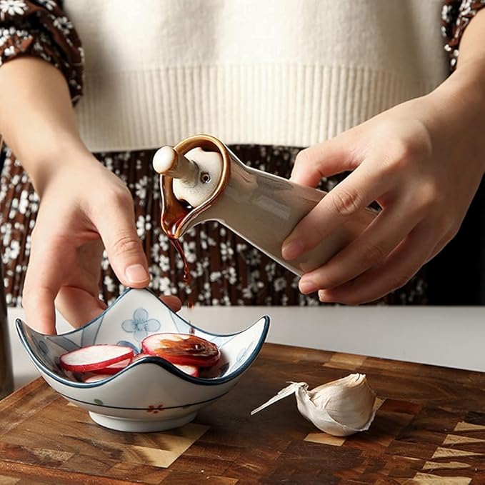 Small Ceramic Olive Oil Dispenser Bottle for Storage Of Oil, Vinegar, Soy Sauce, 120ml / 4oz - Beige