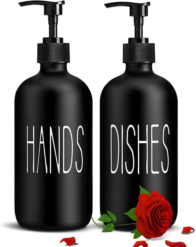COHOSEGE Glass Soap Dispenser Set 2 Pack,Contains Hand and Dish Soap Dispenser.Premium 16 Oz Black Kitchen Soap Dispenser Set for Kitchen Sink and Farmhouse Decor - Image 8