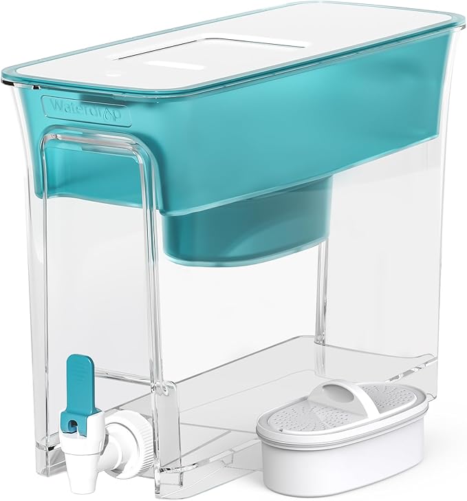 Waterdrop Slim Water Filter Dispenser, Large Capacity, 35-Cup Water Filter Pitcher, 200-Gallon Long-Life, 5X Lifetime, Reduces Chlorine, PFOA/PFOS and More, BPA Free, Turquoise (with 1 Filter) by Waterdrop