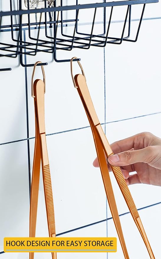 JETKONG 2 Pcs 12-Inch Kitchen Tweezers Cooking Tweezer Tongs Stainless Steel Long Food Tweezers (Rose Gold) - Image 4
