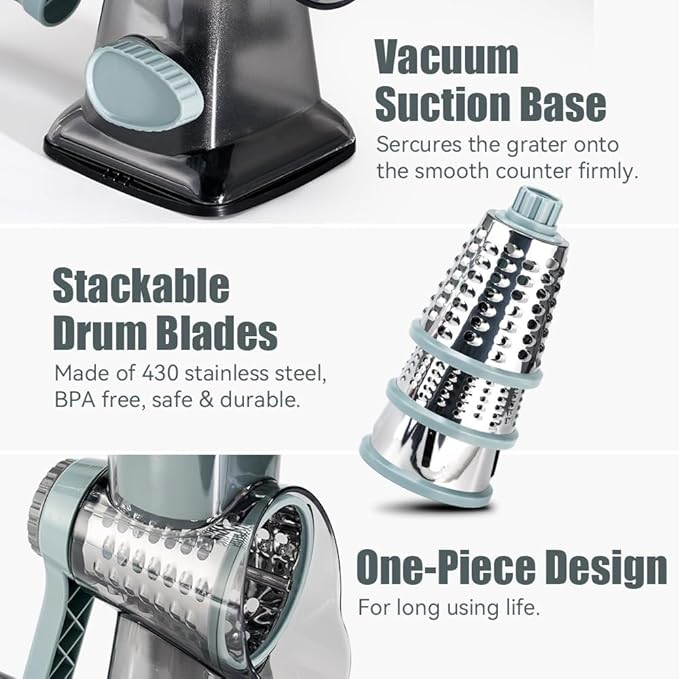 KEOUKE Rotary Cheese Grater Pro 6 in 1 - Shredder Crinkle Slicer Grinder Ice Shaver, Stable Suction, Time-saving Easy Use & Clean, Safe Morden Kitchen Tool for Cheese, Vegetable, Nuts, Chocolate - Image 7