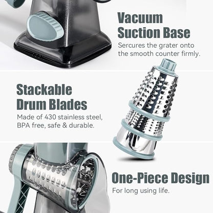 KEOUKE Rotary Cheese Grater Pro 6 in 1 - Shredder Crinkle Slicer Grinder Ice Shaver, Stable Suction, Time-saving Easy Use & Clean, Safe Morden Kitchen Tool for Cheese, Vegetable, Nuts, Chocolate - Image 7