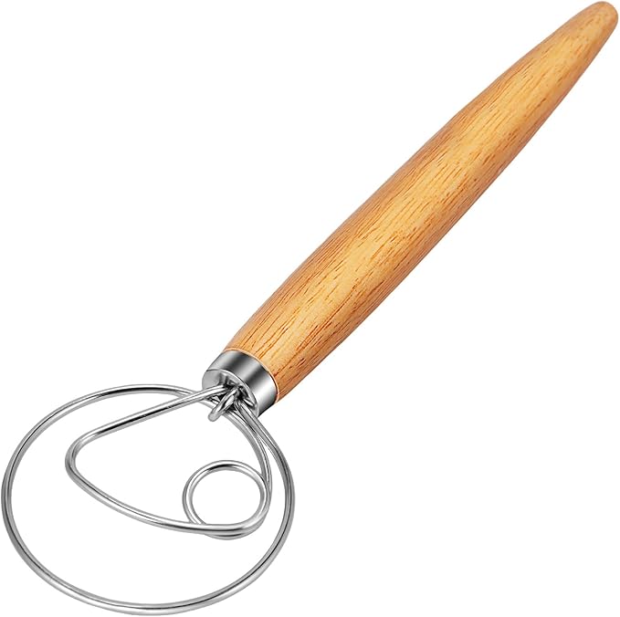 TEEVEA Danish Dough Whisk for Bread Sourdough, Wooden Handle & Stainless Steel Hook by TEEVEA