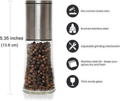 Original Stainless Steel Pepper Grinder or Salt Mill 1pk - Coarseness Adjustable Sea Salt Grinder or Pepper Mill Grinder - Small Manual Salt Pepper Shakers with Glass Container - Image 5