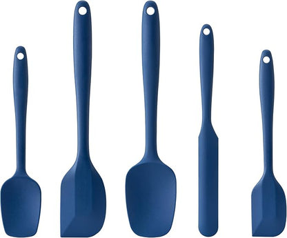 Silicone Spatula Set, 5 Piece Food Grade Rubber Spatulas for Baking, Cooking, and Mixing High Heat Resistant Non Stick Dishwasher Safe BPA-Free (Navy Blue) by Hoewina