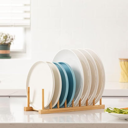 HBlife Bamboo Dish Plate Bowl Cup Book Pot Lid Cutting Board Drying Rack Stand Drainer Storage Holder Organizer Kitchen Cabinet（Keep Dry） - Image 4
