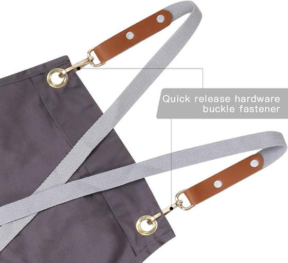 Mignongirl Chef Apron,Cross Back Apron for Men Women with Adjustable Straps and Large Pockets,Canvas,M-XXL (Grey) - Image 2
