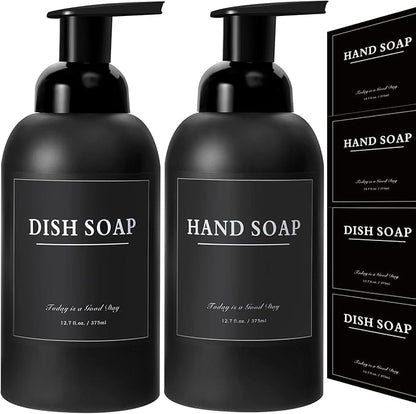 rejomiik 2 Pack Foaming Thick Glass Foam Hand Soap Dispenser for Bathroom or Kitchen Sink, 13 oz Pump Bottles for Hand soap, Body Wash, Matte Black