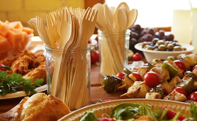 Disposable Wooden Cutlery Set - 100% Home Compostable - 2000 Spoons 6.5", Bamboo Utensils Alternative, Eco-Friendly, Organic, Sustainable and Carbon Neutral Certified - Image 9