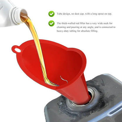 2 PCS Oil Funnel, Multi-Purpose Plastic Long Neck Oil Funnel, Automotive Use Funnels for Filling Oils Lubricants Water Diesel, Kitchen Funnels for Filling Bottles Jars (Red, L+S)
