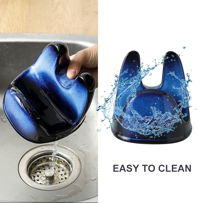 Nihow Pot Lid Holder: Stable Ceramic Pan Lid Holder for Kitchen Counter Decor/Countertop/Stove Top- Heat Resistant & Dishwasher Safe - Elegant Black & Blue Set of 2 - Image 3