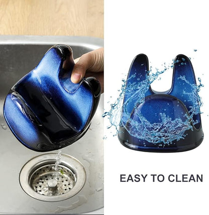 Nihow Pot Lid Holder: Stable Ceramic Pan Lid Holder for Kitchen Counter Decor/Countertop/Stove Top- Heat Resistant & Dishwasher Safe - Elegant Black & Blue Set of 2 - Image 3
