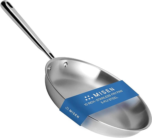 Misen 5-Ply Stainless Steel 10" Frying Pan - Professional Cookware for Induction, Gas and Electric - Dishwasher Safe, Oven Safe to 800°F - Durable, Versatile, Even Heating