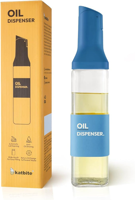 katbite 16oz Glass Olive Oil Dispenser Bottle for Kitchen Cooking - Leakproof Kitchen Essential with Precise Pouring Spout for Salad, Air Fryer, BBQ, Non-Stick Pans, Easy Refill and Use, Blue by katbite