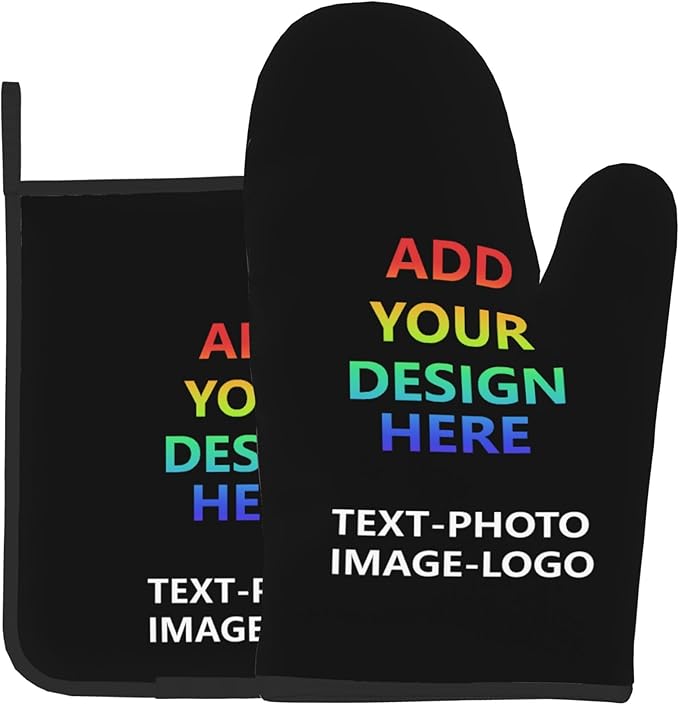 Custom Oven Mitts and Pot Holders Sets Personalized Customized Logo Text Image Kitchen Mitts Hot Pads for Cooking BBQ Baking Grilling by DZGlobal