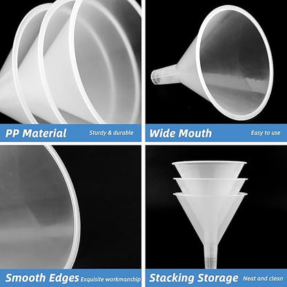 6 Pcs 4.7 Inch Wide Mouth Plastic Funnels,Multi-Purpose Clear Funnels with with Long Reaching Spout for Water Bottles,Oils,Kitchen, Easy and Smooth Content Transfer