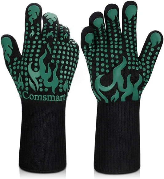 Comsmart BBQ Gloves, 1472 Degree F Heat Resistant Grilling Gloves Silicone Non-Slip Oven Gloves Long Kitchen Gloves for Barbecue, Cooking, Baking, Cutting by Comsmart