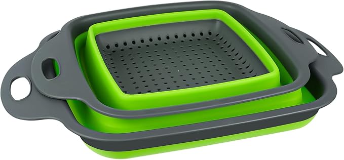 AUAUY 2 PCS Collapsible Colander Set, Square Silicone Folding Colander with Plastic Handles, Eco-Friendly Large Hole Kitchen Strainer for Draining Pasta Vegetables Fruits-1 Large and 1 Small - Image 9