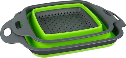 AUAUY 2 PCS Collapsible Colander Set, Square Silicone Folding Colander with Plastic Handles, Eco-Friendly Large Hole Kitchen Strainer for Draining Pasta Vegetables Fruits-1 Large and 1 Small - Image 9