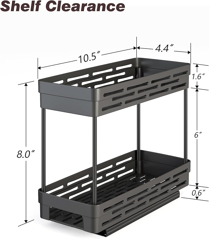 2 Pack Pull Out Spice Rack Organizer for Cabinet, Slide Out Spice Racks Organizer, Spice Cabinet Organizers, Cabinet Size Need:12'' Highx11'' Deepx5'' Wide,Hold 10 Spice Jar Each Tier-2Tier, Black - Image 4