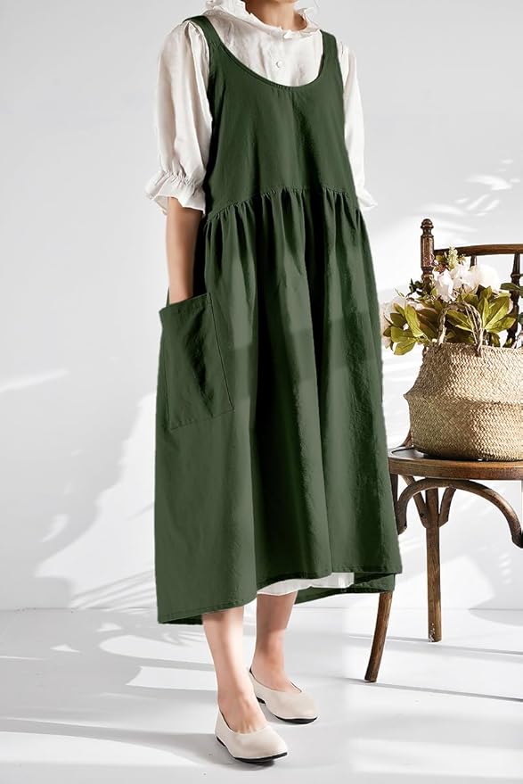 Uaussi Cotton Linen Apron Cross Back Work Apron for Women with Pockets Pinafore Dress X Cross Halter Apron for Chef Gardening - Image 6