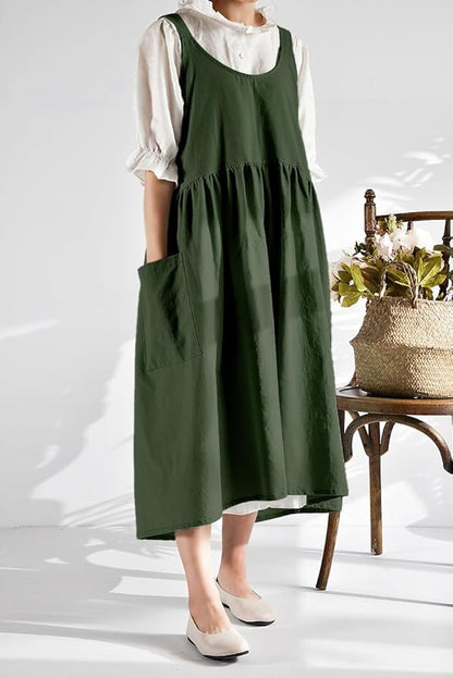 Uaussi Cotton Linen Apron Cross Back Work Apron for Women with Pockets Pinafore Dress X Cross Halter Apron for Chef Gardening - Image 6