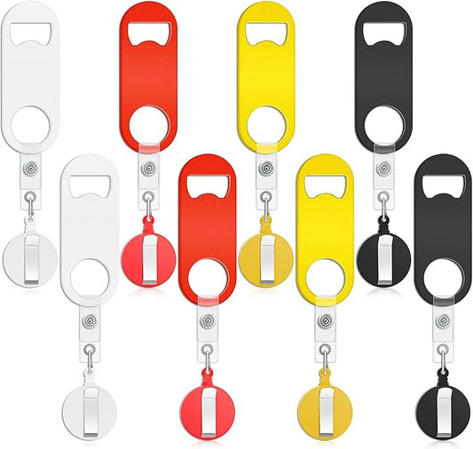Honoson 8 Pieces Retractable Bottle Opener Bartender Flat Beer Opener with Round Badge Reel Clips Holder for Kitchen Restaurant Home Supplies Party Gifts (Classic,Red,Yellow,Black,White) by Honoson