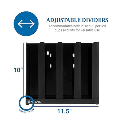 San Jamar Portion Cup and Lid Organizer Fits 2-3" Cups and Lids with Removable Dividers for Kitchen, Restaurant, and Fast Food, Plastic, 10 x 11.5 x 3.75 Inches, Black - Image 4
