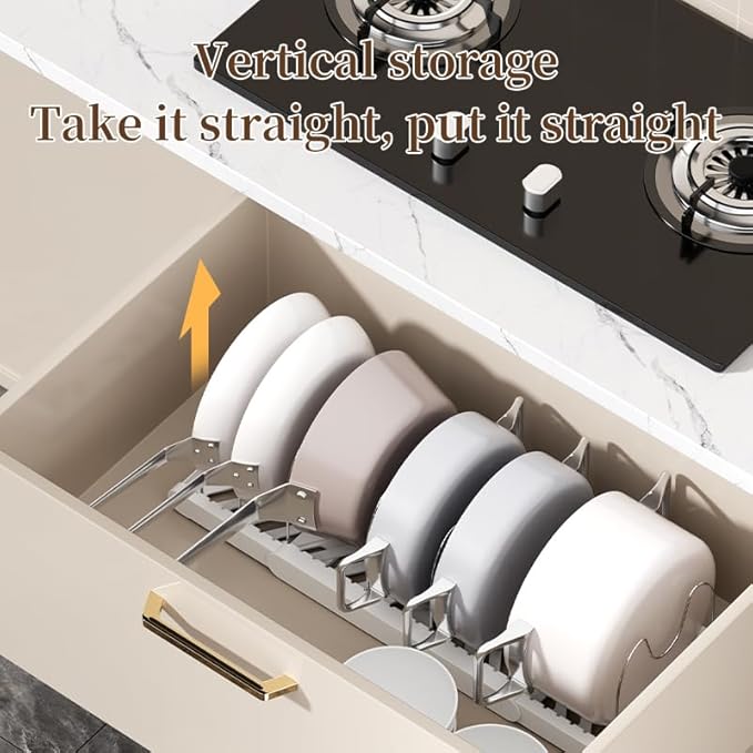 Pot Rack -Expandable Pan Organizer for Cabinet,Pot Lid Holder with 10 Adjustable Compartment for Kitchen Cabinet Cookware Baking Frying Rack,Apricot - Image 3