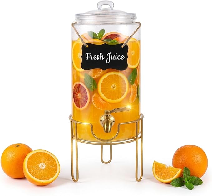 Drink Dispensers for Parties 1 Gallon, Bevarage Dispenser with Stand,Glass Drink Dispenser With Stainless Steel Spigot + Marker & Chalkboard, Ideal for Lemonade,Juice, Tea, and Party Drinks - Image 9