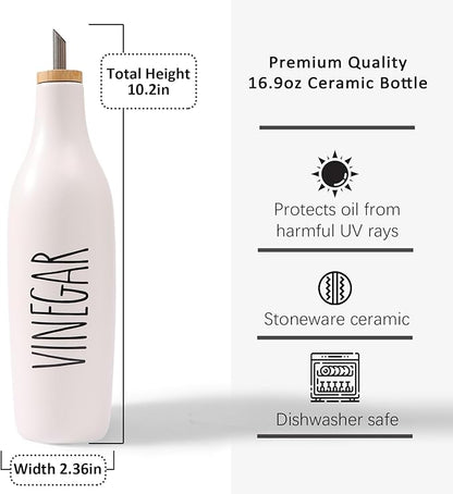 HOMCDALY Ceramic Olive Oil Dispenser for Kitchen, Stoneware 16oz Oil and Vinegar Bottles Dispenser, Kitchen Dispenser Bottle for EVOO Vinegar Syrups, Modern Farmhouse Design(W-V) - Image 2