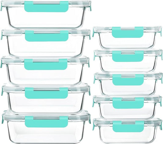 [10-Pack]Glass Meal Prep Containers with Lids, MCIRCO Glass Food Storage Containers with Snap Locking Lids, Airtight Lunch Containers, Microwave, Oven, Freezer and Dishwasher, Green by MMCIRCO