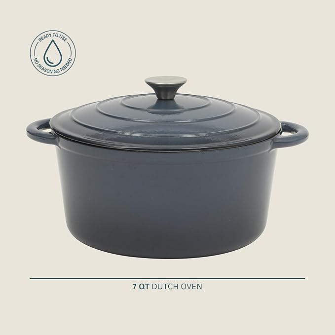 Gibson Home Addlestone 7 Qt Enameled Cast Iron Dutch Oven Pot with Lid – Round, Oven Safe to 500°F, Ideal for Bread Baking & Stews - Gradient Navy Blue - Image 2