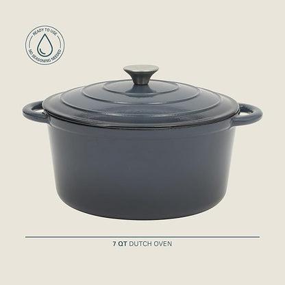 Gibson Home Addlestone 7 Qt Enameled Cast Iron Dutch Oven Pot with Lid – Round, Oven Safe to 500°F, Ideal for Bread Baking & Stews - Gradient Navy Blue - Image 2