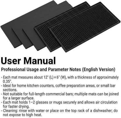 QWORK 12"x6" Black Rubber Bar Mat – 6 Pack Non-Slip Drainage Pad for Coffee Stations, Home Bars & Kitchens - Image 7