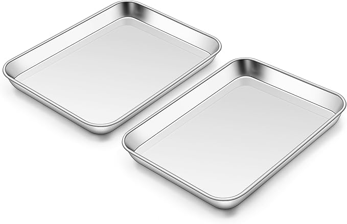 Homikit 2 Pack Baking Sheet, 10 x 8 Inch Stainless Steel Cookie Tray Set for Cooking Toasting, Small Metal Toaster Oven Baking Pan Non Stick, Rustproof & Mirror Finish, Dishwasher Safe by Homikit