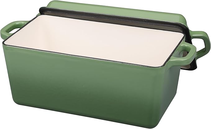EDGING CASTING Enameled Cast Iron Dutch Oven, Oblong Bread Oven for Sourdough Bread Baking, Baking Pan, Dual Handles, Oven Safe, 4 Quart, Pistachio Green
