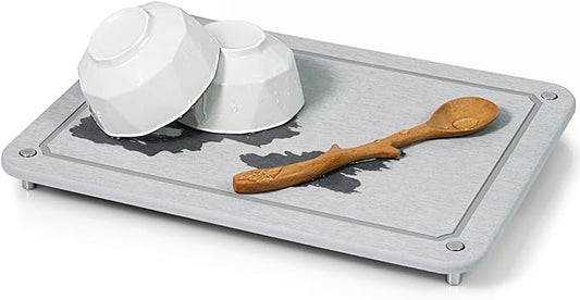 Stone Drying Mat for Kitchen Counter, Diatomaceous Dish Drying Mats Superb Absorbent with Non-Slip Stainless Steel Feet for Dishes, Bottles and more, 15.7"(L)×11.8"(W), Light Grey Square by PlentioLLC