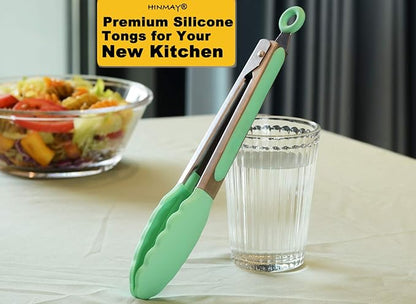 HINMAY Stainless Steel Kitchen Cooking Tongs with Silicone Tips 9-Inch Serving Tongs, Set of 3 (Mint Pink Yellow) - Image 5